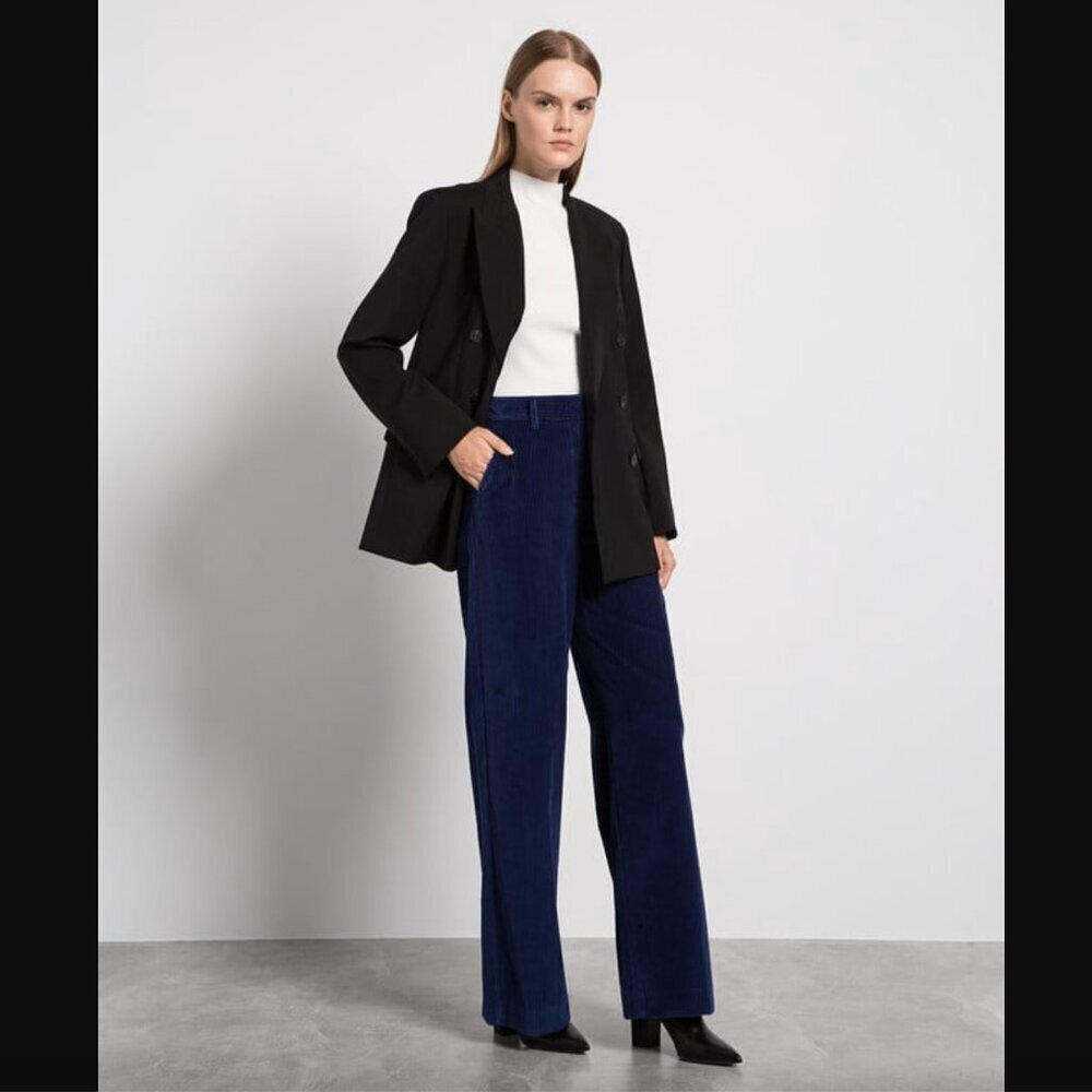 MaxMara Weekend Navy Corduroy Straight Leg Trousers 4